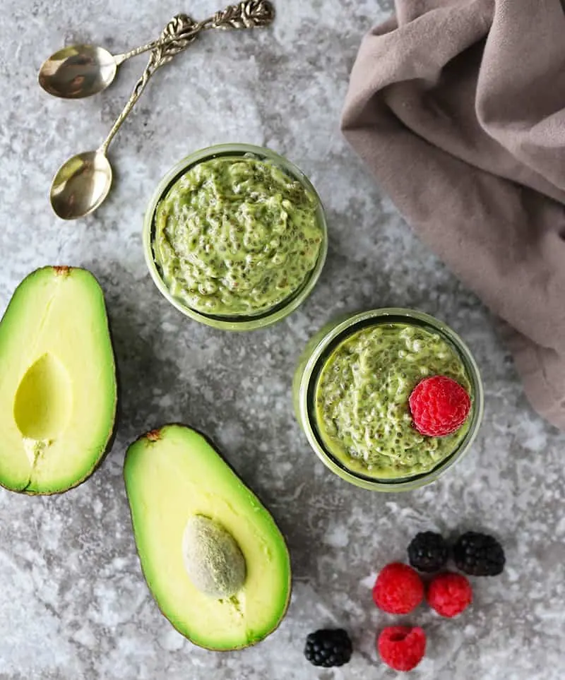 Overhead view of easy Tasty delicious avocado chia pudding better than kourtney kardashian's avocado pudding