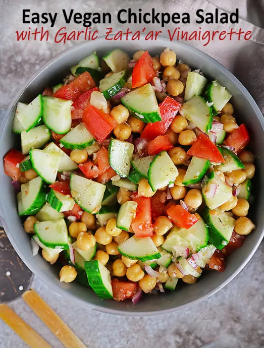 Easy Vegan Chickpea Salad with Garlic Zataar Vinaigrette