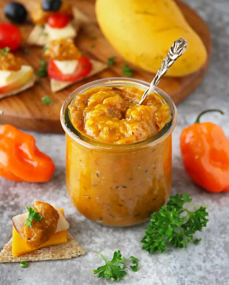 Easy and delicious Mango Habanero Chutney pairs so well with cheese crackers and fruit