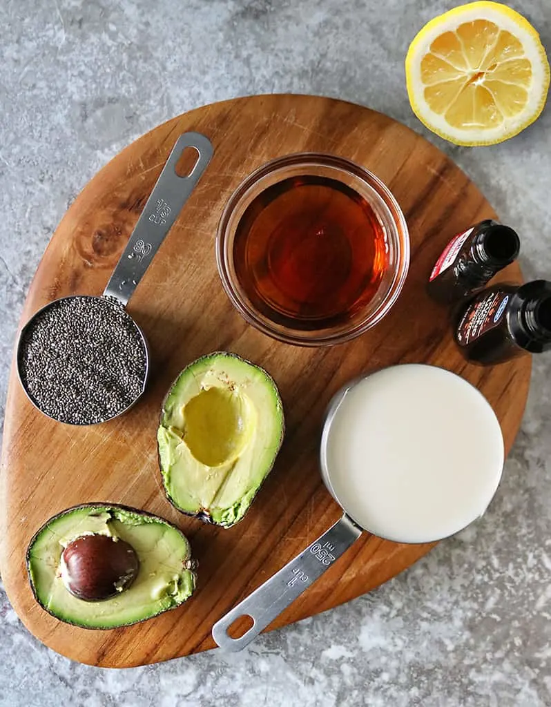 Ingredients to make avocado chia pudding