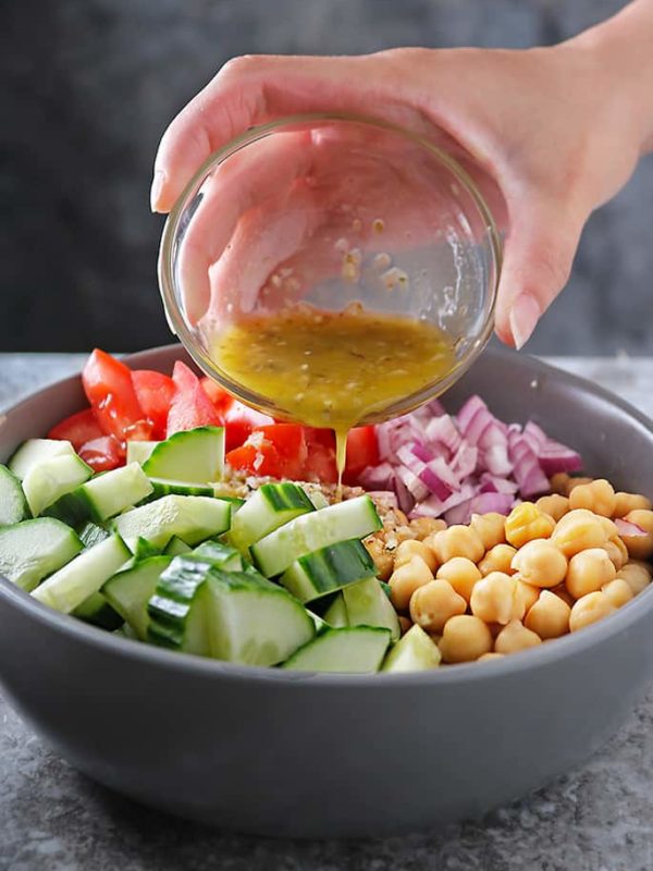 Easy Vegan Chickpea Salad with Garlic Zata’ar Vinaigrette