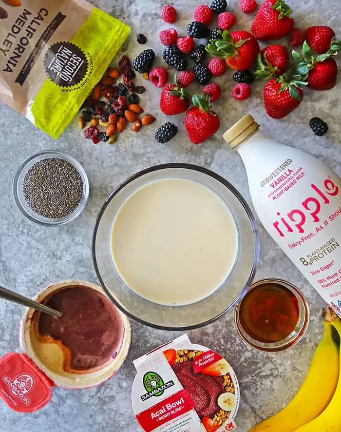 ingredients to make dairyfree acai chia pudding