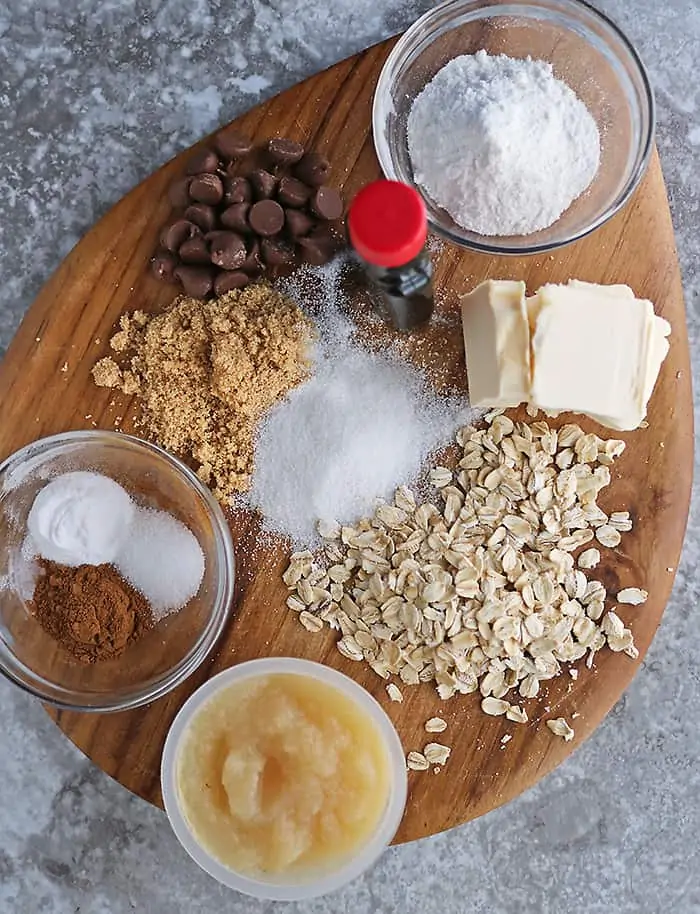 ingredients to make eggless oat chocolate chip cookies