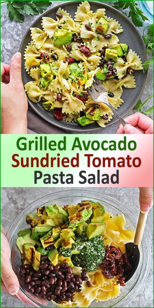Grilled Avocado Sundried Tomato Pasta Salad - Savory Spin