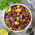 Tasty Easy One Pot Chickpea Potato Spinach Sauté in a large bowl.