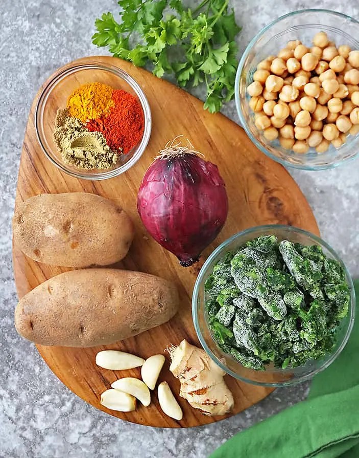 ingredients to make one pot potato chickpea saute.