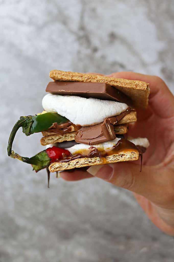 Delicious baked s'mores with red chili and jalapenos!