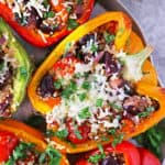These Easy Vegan Stuffed Peppers are always a hit in our home.