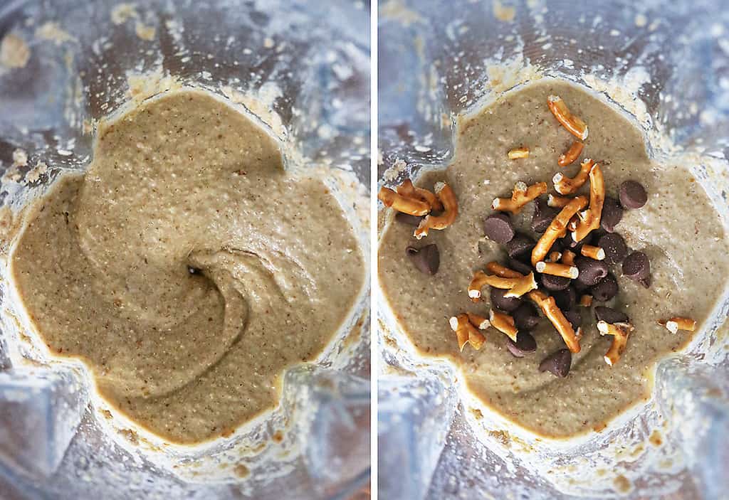 Putting all the ingredients together in a blender to make these easy and tasty bars.