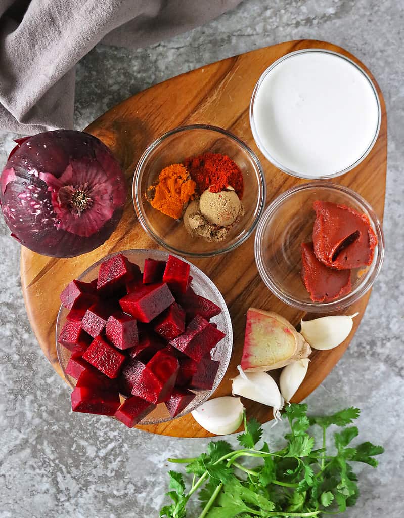 Ingredients to make easy beetroot curry