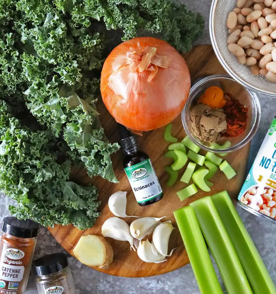 Ingredients to make immunity boosting kale soup