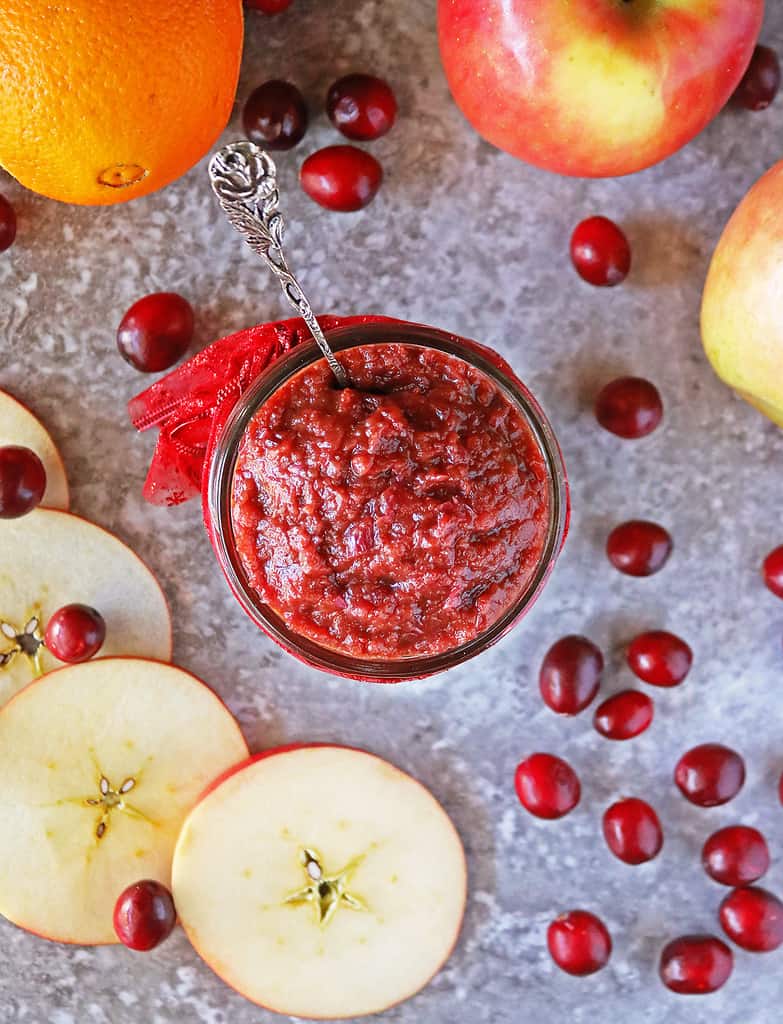 An overhead photo of the best Cranberry Apple Chutney recipe 
