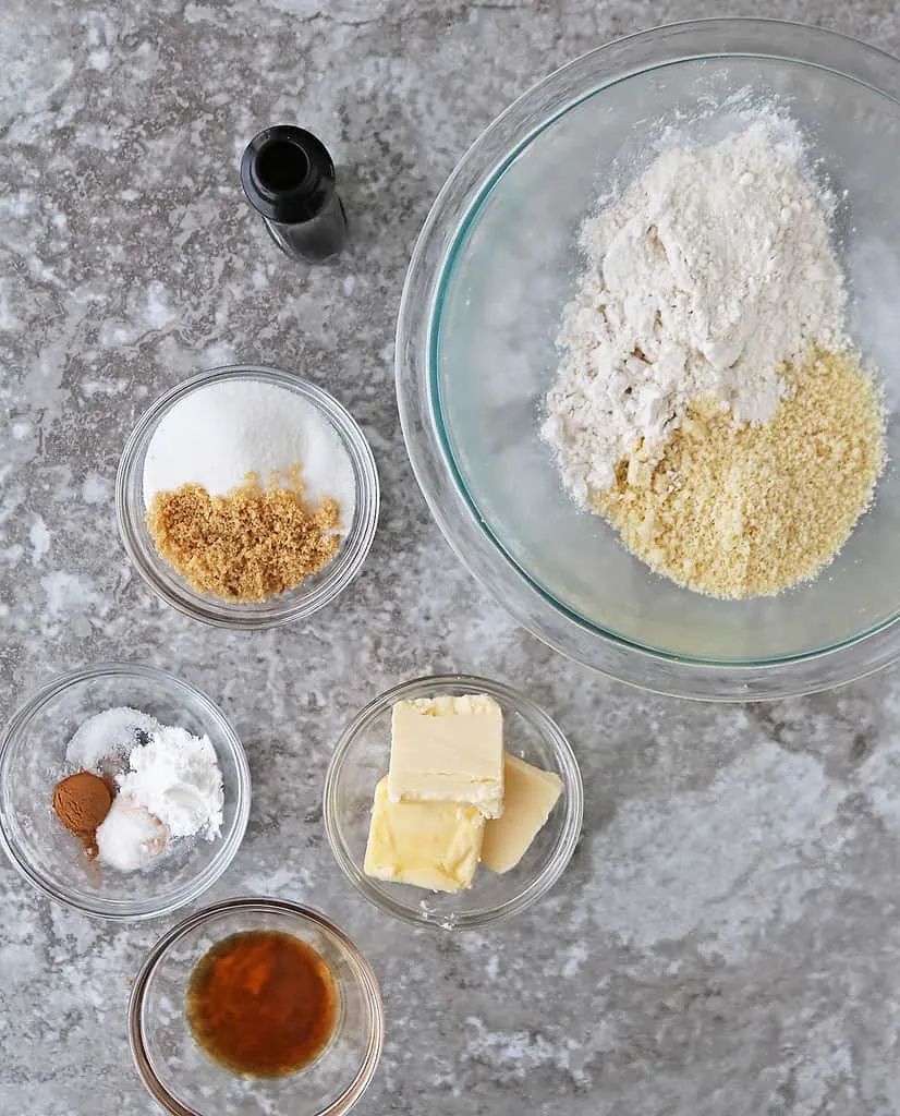 11 of the 13 ingredients needed to make eggless cookies for Christmas