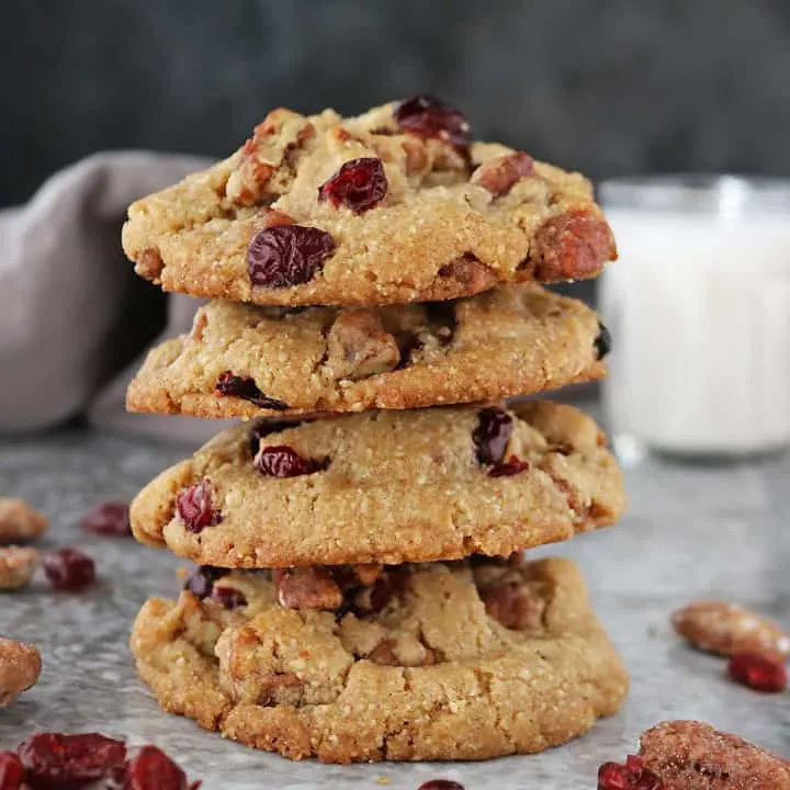 Stack of small batch praline pecan cranberry cookies