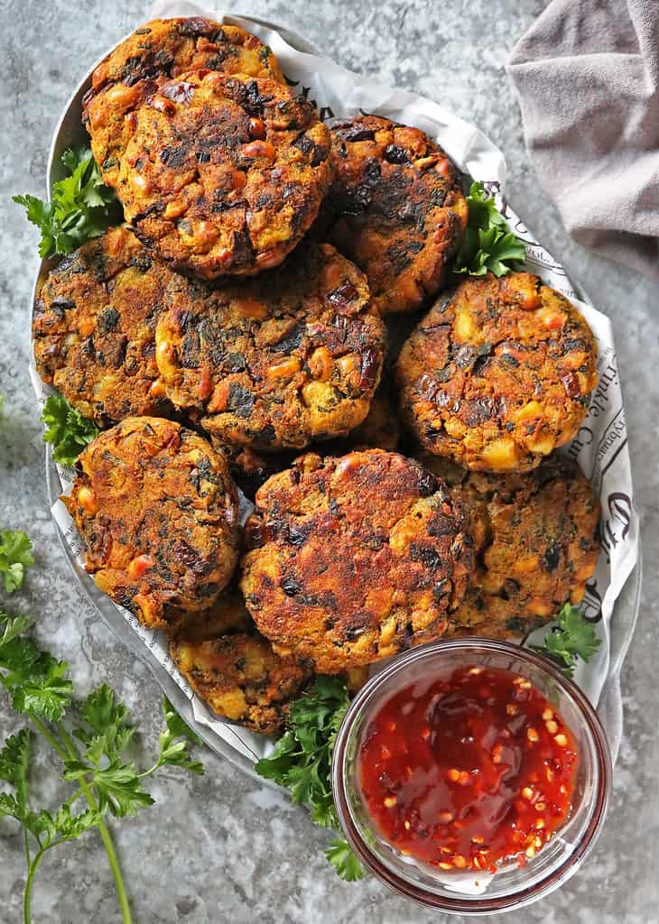 Black Eyed Peas Fritters with green for good luck