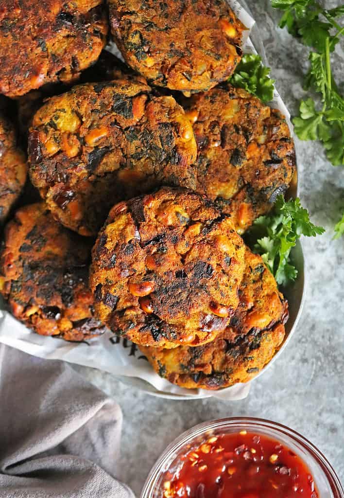 Easy black-eyed peas fritters with greens for good luck in the new year