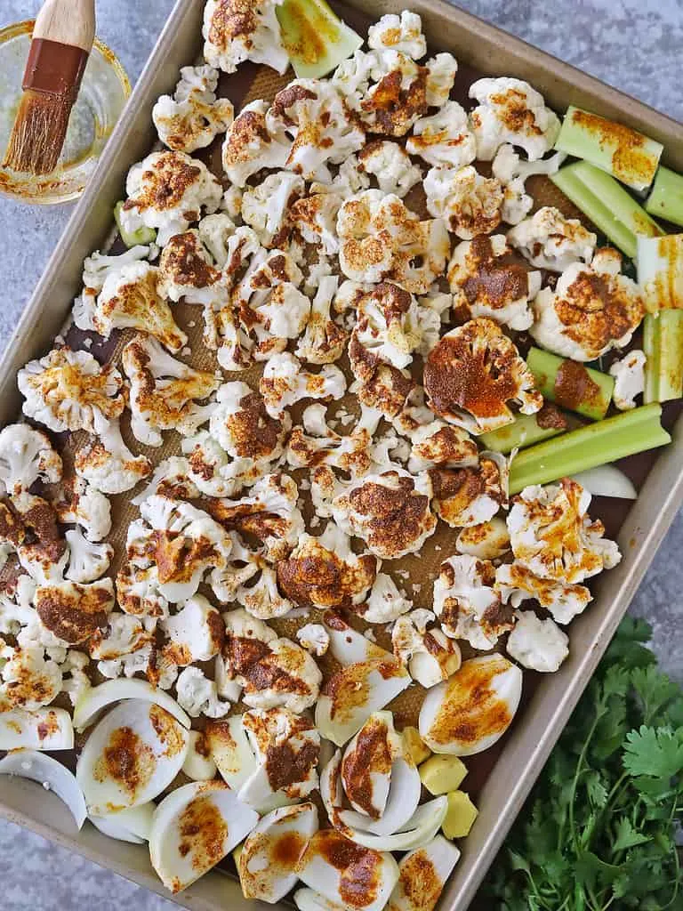 Roasting cauliflower with spices to make soup