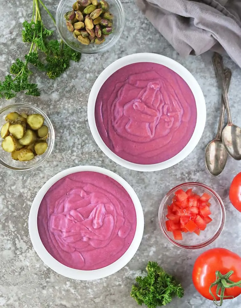 Tasty spicy purple sweet potato soup.