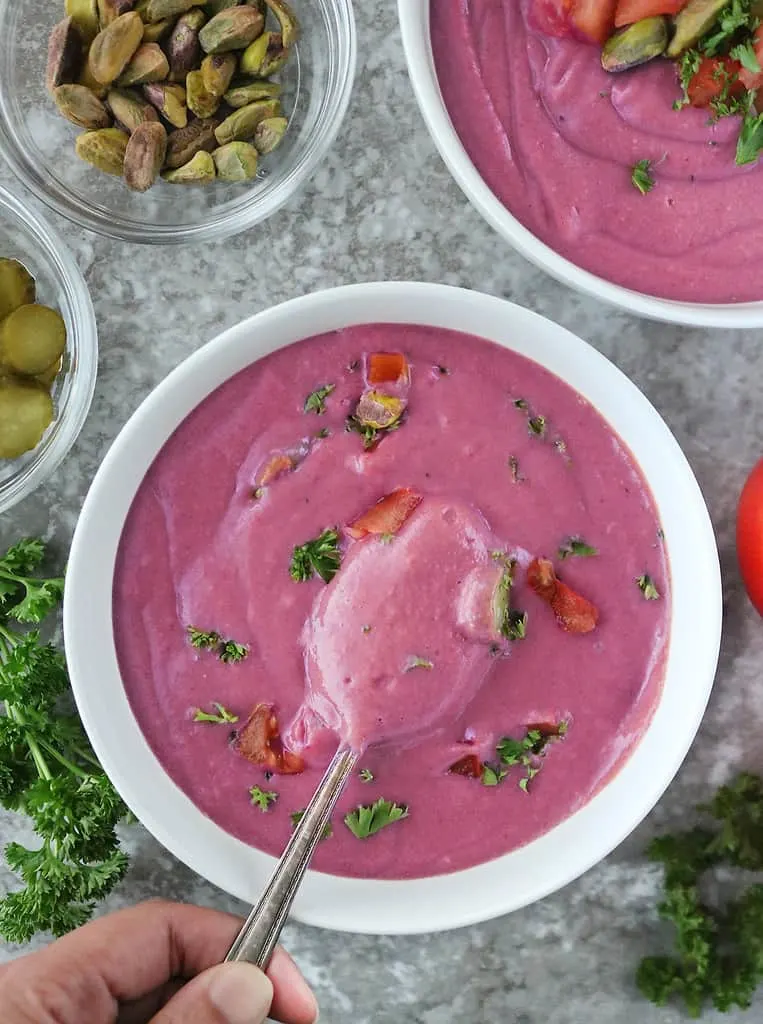 Vegan purple sweet potato soup