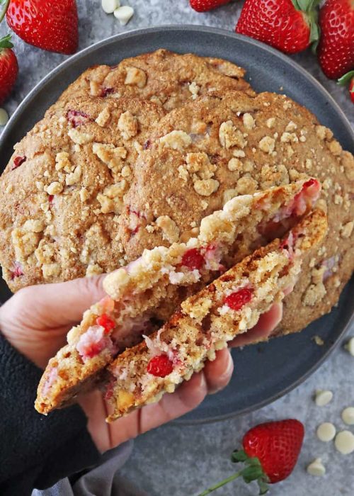 Easy Strawberry Streusel Muffin Tops with White Chocolate