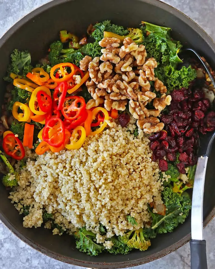 Putting together the Ingredients to make kale quinoa salad