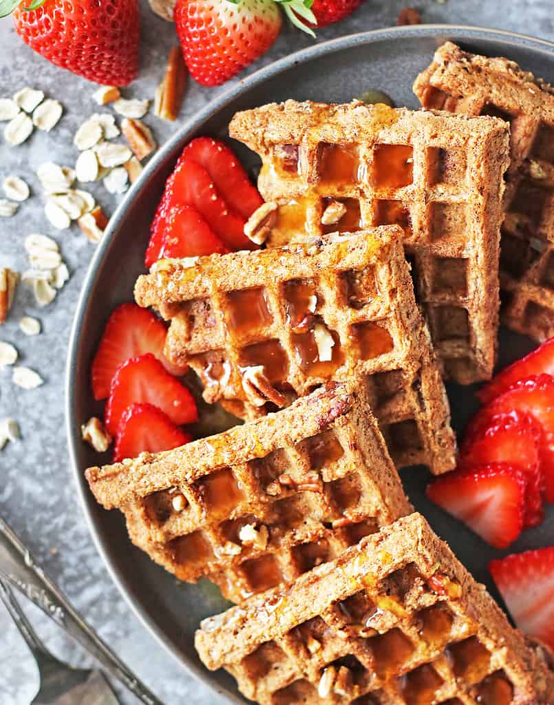 A plate of Gluten-free healthy waffle using oats and nuts