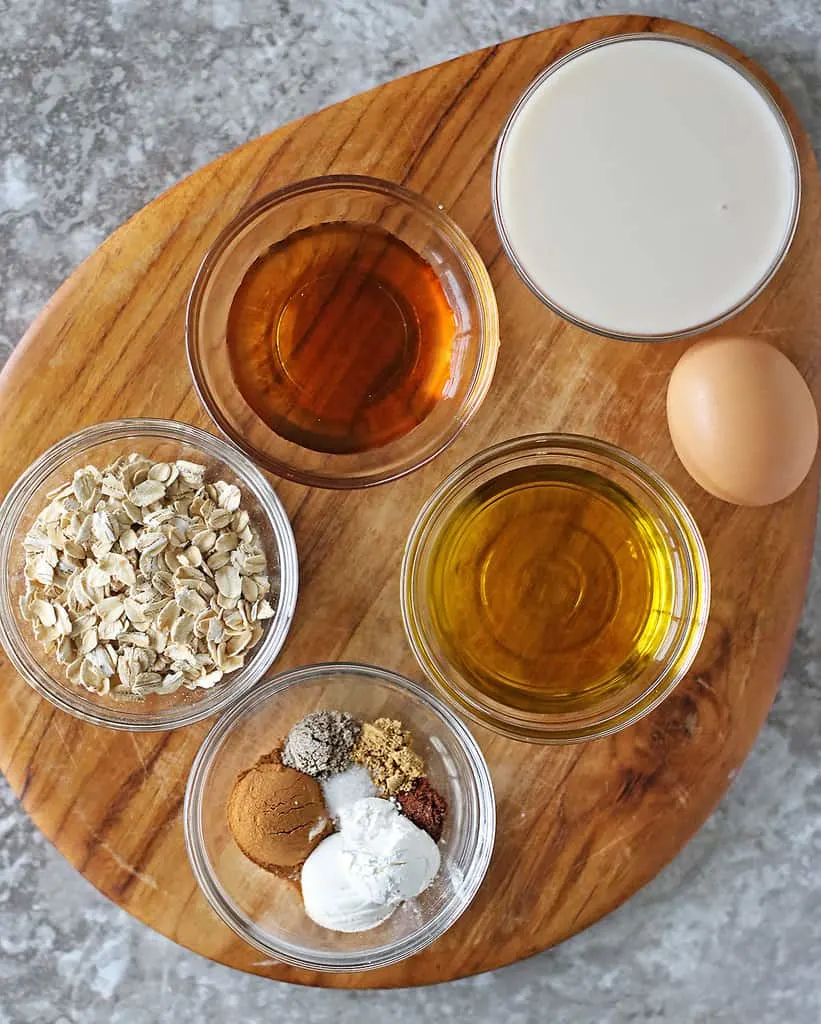 Ingredients to make oatmeal nut waffles