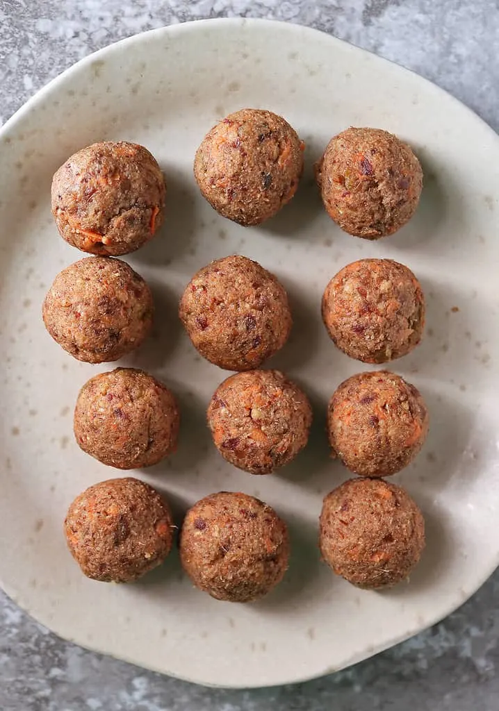 Easy carrot pecan balls ready to be chilled for about an hour.