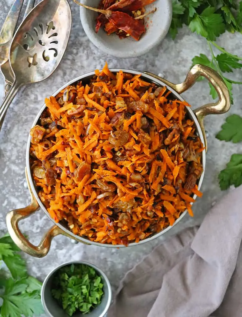 Sweet and spicy, healthy carrot raisin salad 
