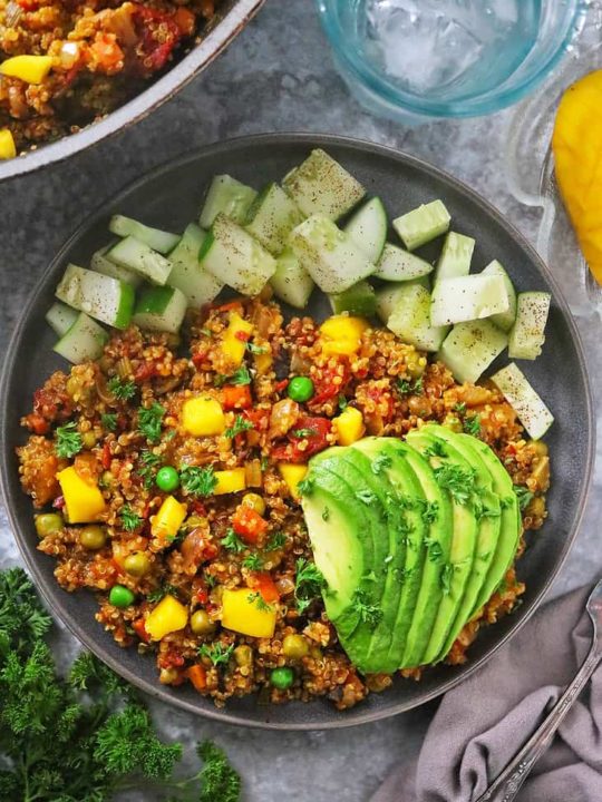 Easy vegan mango quinoa in a plate