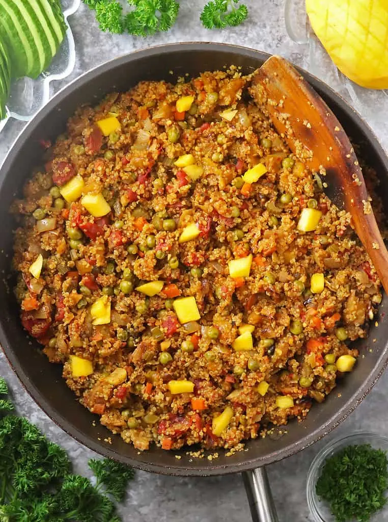 Making dairy free mango quinoa