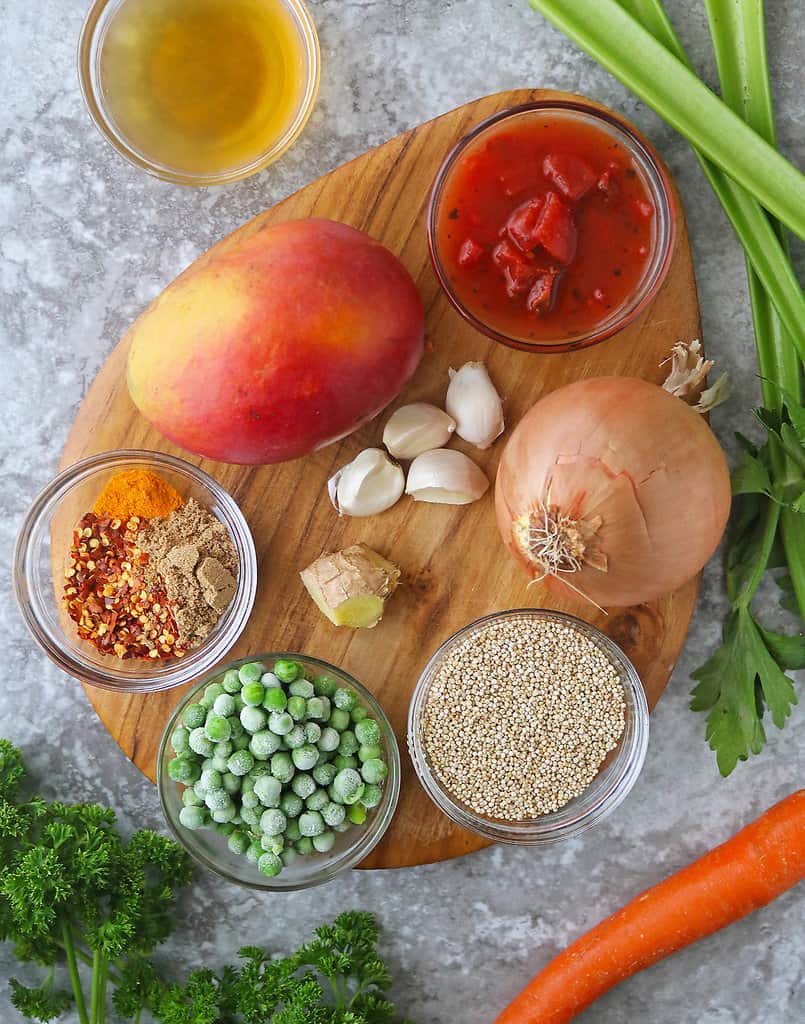 Ingredients to make quinoa with mango