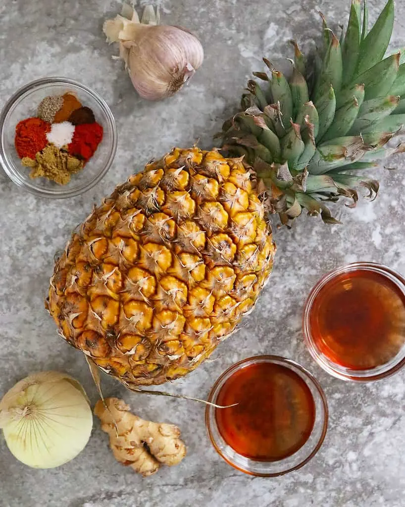 Ingredients to make pineapple chutney