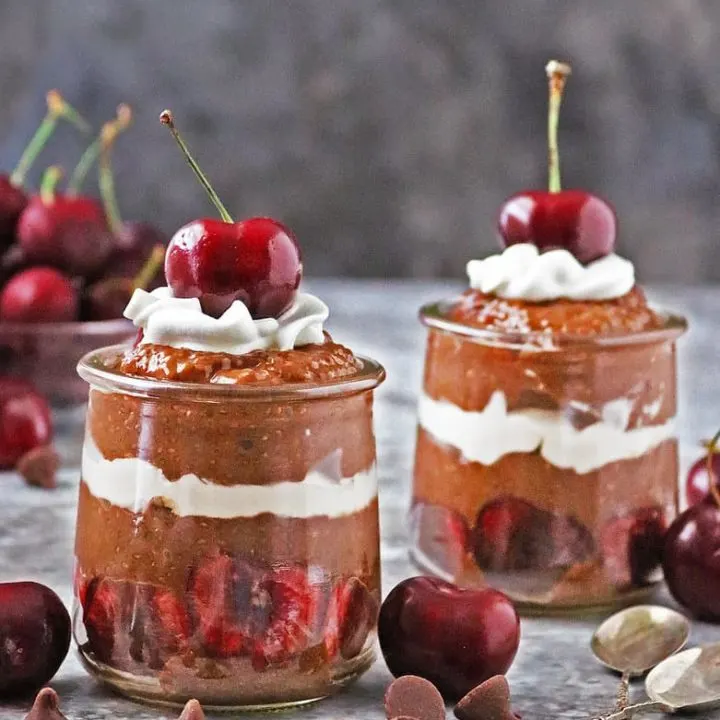 Easy healthy chia pudding with chocolate cherry