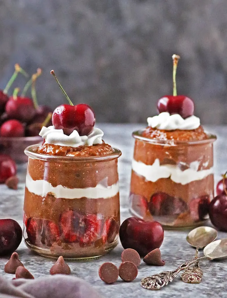 Easy healthy chia pudding with chocolate cherry