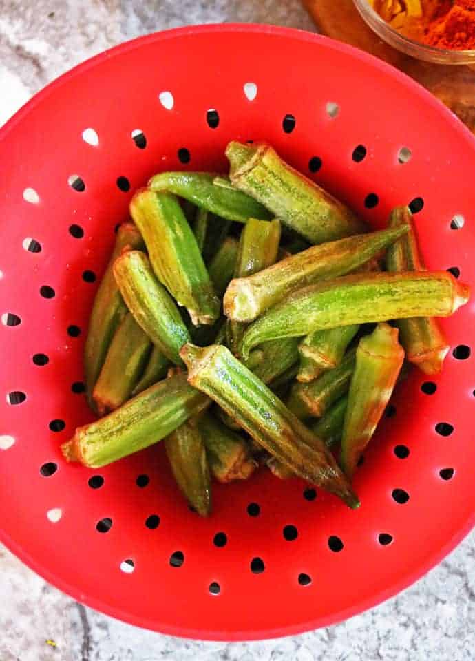 Oven Roasted Okra Savory Spin   Rinsing Frozen Okra To Prep 690x960 