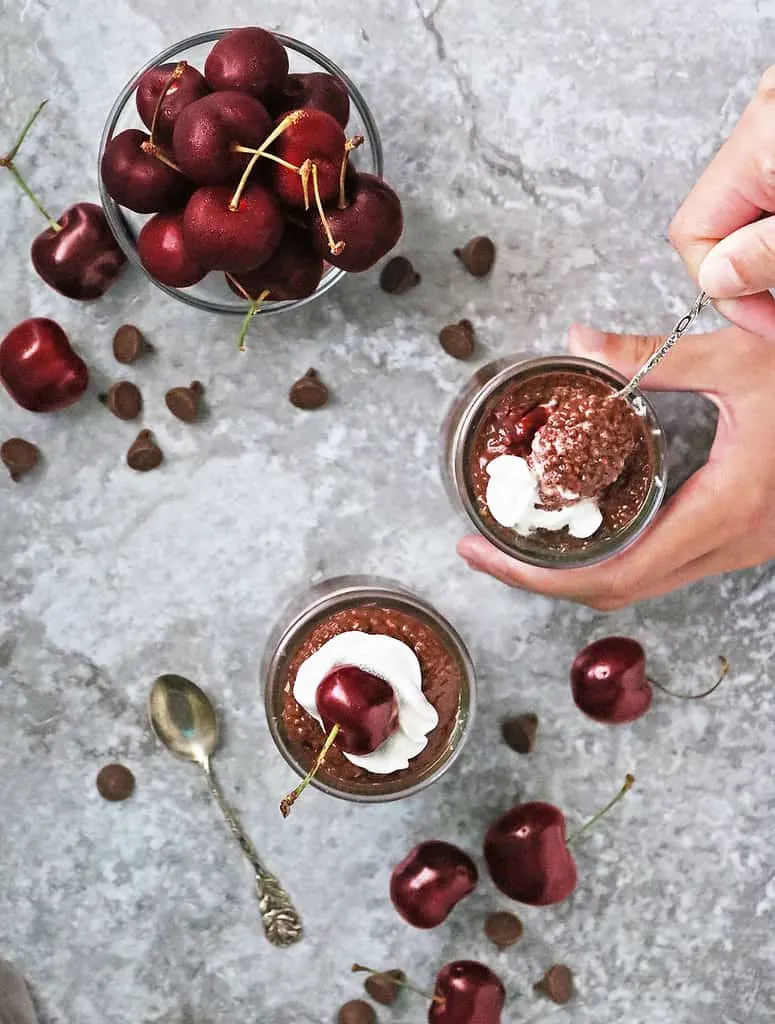 Tasty chocolate cherry chia pudding