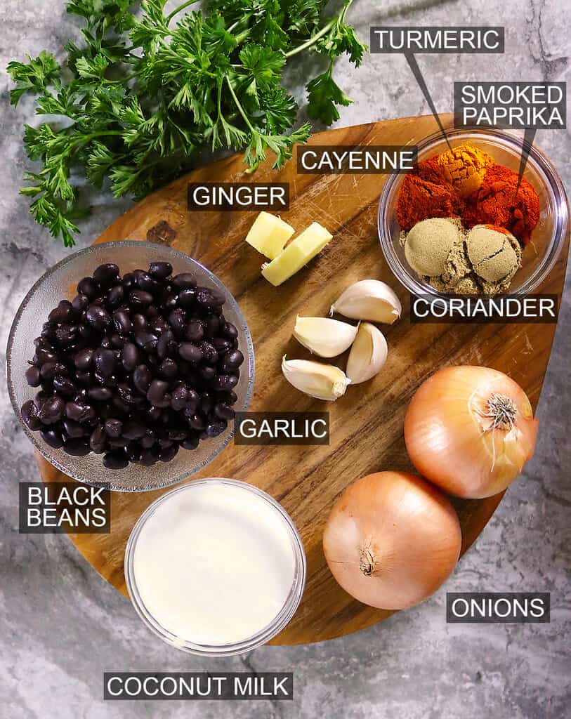 Ingredients to make black bean curry