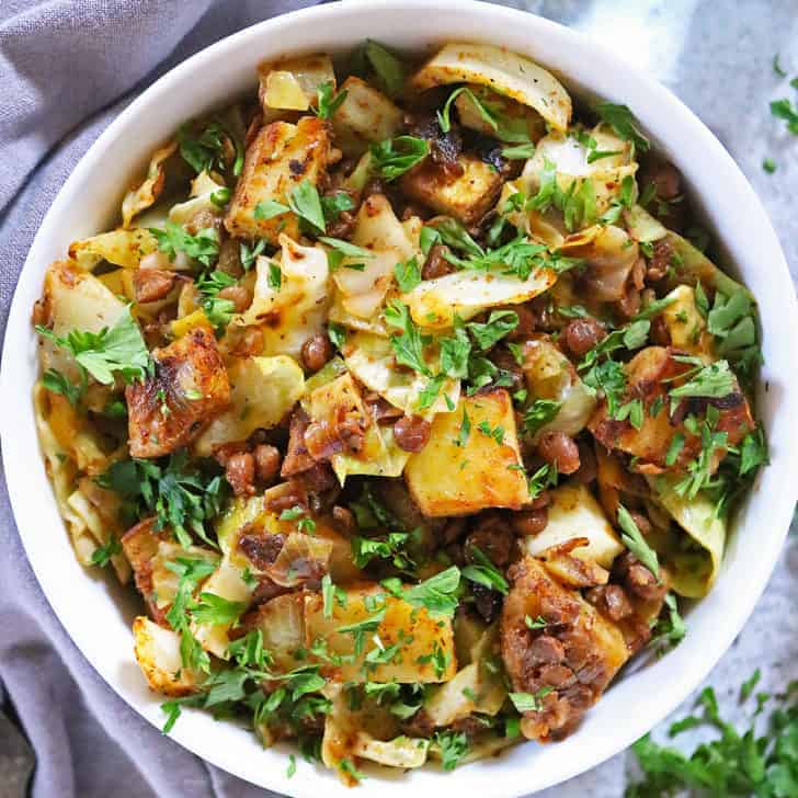 Cabbage Fry Recipe with Potatoes and Canned Lentils