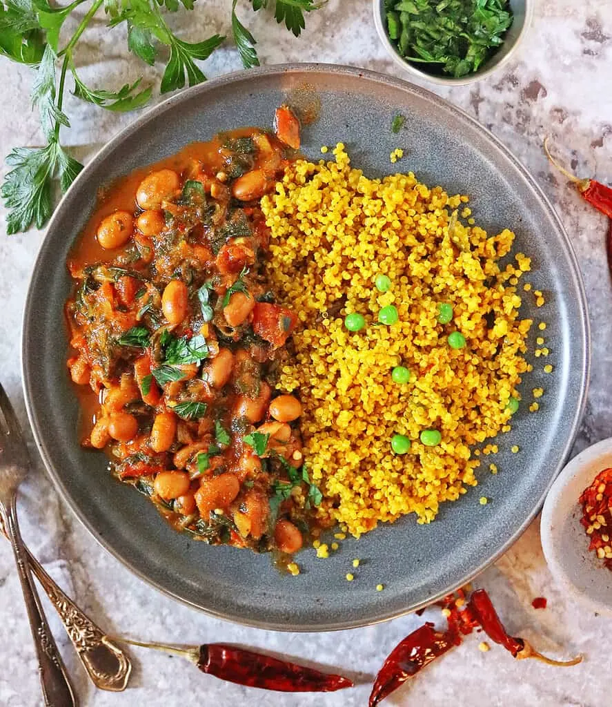 pinto bean curry recipe with turmeric quinoa