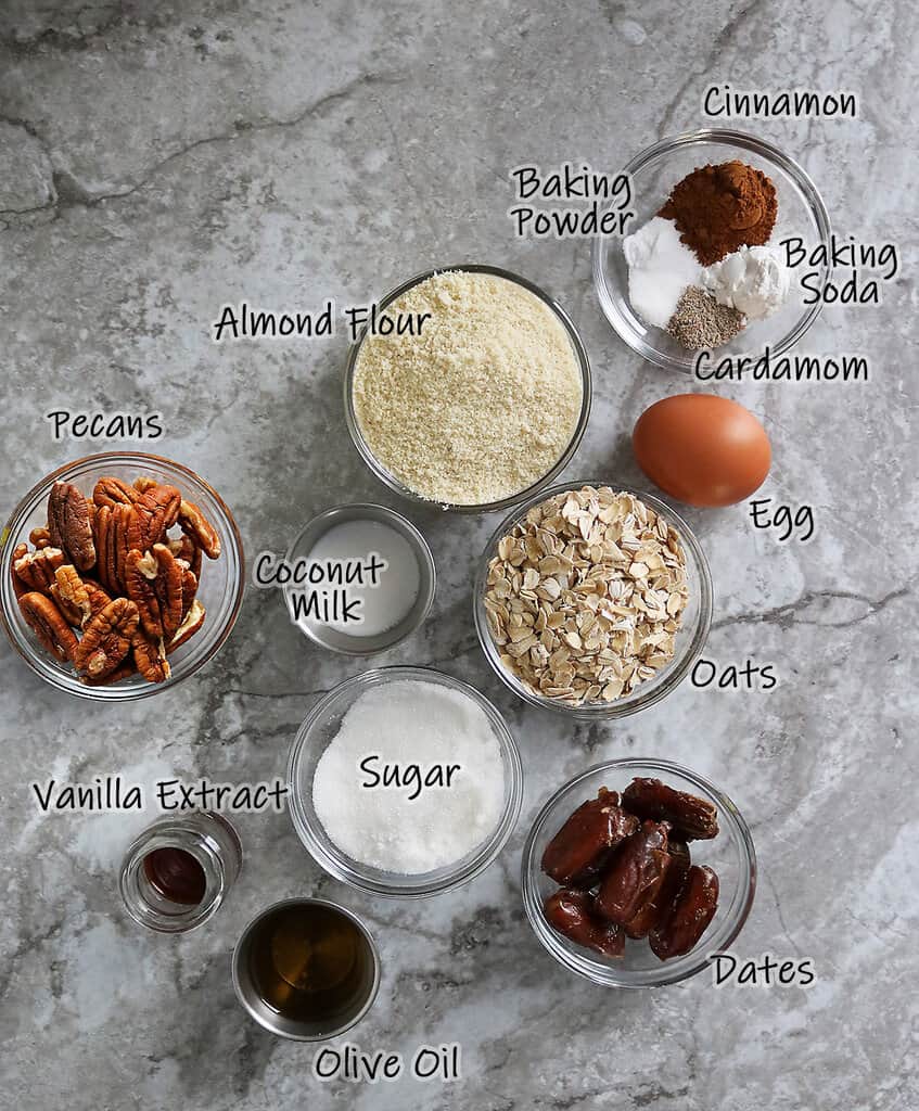Ingredients to make oat date muffin tops