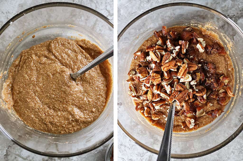 Mixing batter to make oatmeal muffin tops