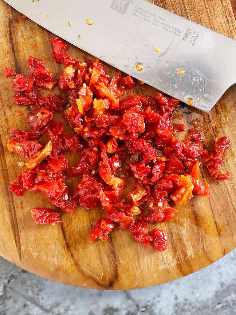 Prepping sundried tomatoes