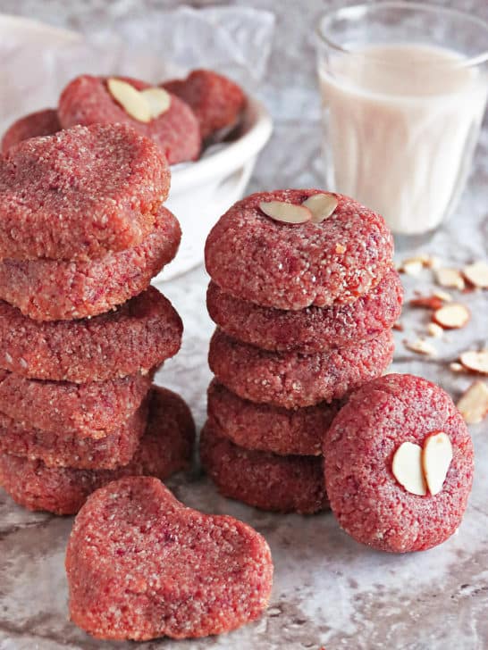 Healthy sugar-free gluten-free beet peanut butter cookies.