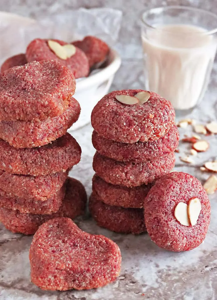 Healthy sugar-free gluten-free beet peanut butter cookies.