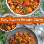 Made with only eleven ingredients, this slightly spicy, easy sweet potato curry recipe results in a dairy-free, healthy, and delicious curry.