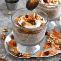 carrot cake chia pudding in a bowl, topped with yogurt, dates, walnuts, cinnamon, and maple syrup  Cheddar Capped Grits Cakes {Cooking With C Delicious easy nobake carrot cake chia pudding 200x200