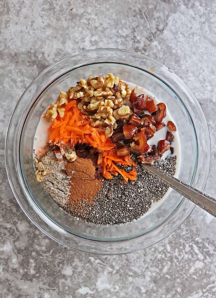 Mixing together ingredients for a tasty chia pudding