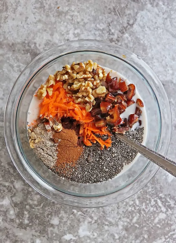 Mixing together ingredients for a tasty chia pudding