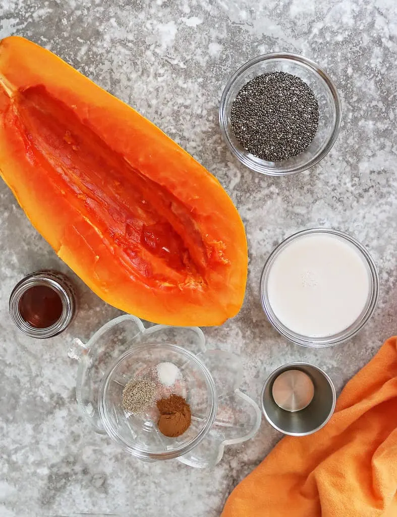 Ingredients to make papaya chia pudding